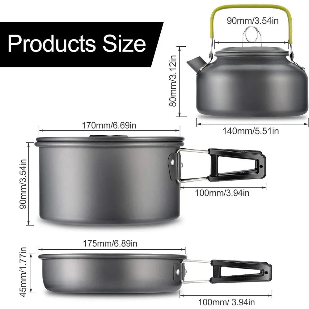 Outdoor Camping Cookware Set Non Stick Aluminium Pot Bowl Picnic BBQ Kit Travel