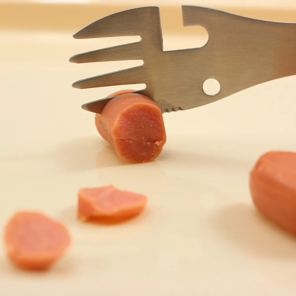 5 in 1 Camping Multi Tool Fork Knife Spoon Bottle Can Opener Outdoor Survival EDC Kit