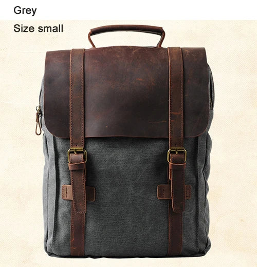 Canvas Leather Backpack Military Style Laptop School Rucksack Casual Travel Daypack Bag
