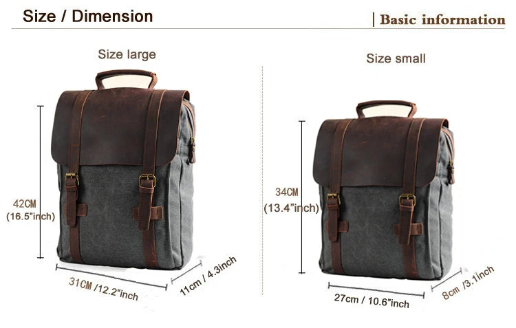 Canvas Leather Backpack Military Style Laptop School Rucksack Casual Travel Daypack Bag