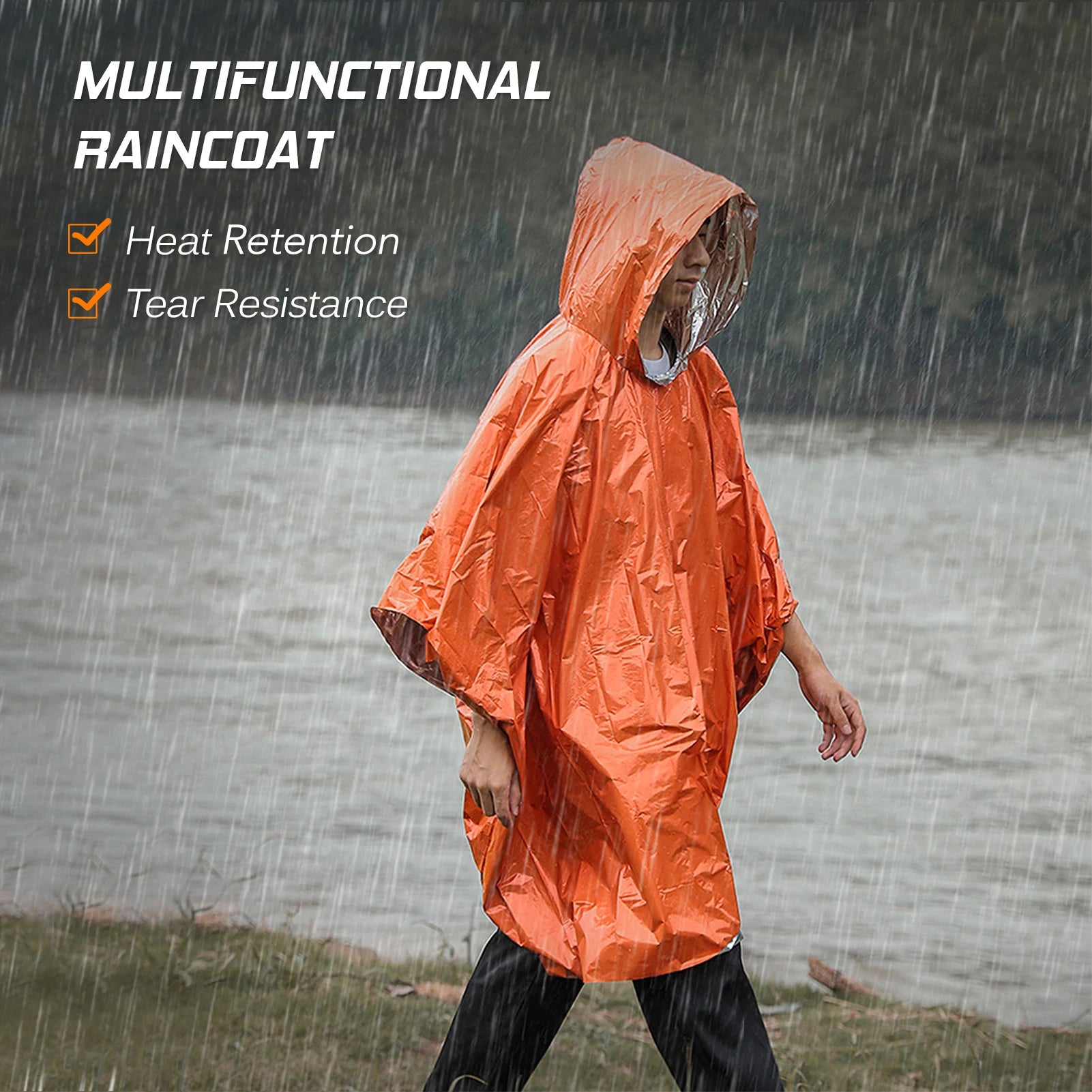 DIMIR Emergency Rain Poncho Thermal Blanket Waterproof Outdoor Survival Camping Gear
