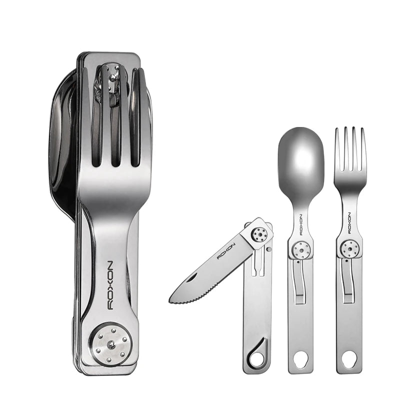 ROXON 3 in 1 Stainless Steel Camping Cutlery Set Portable