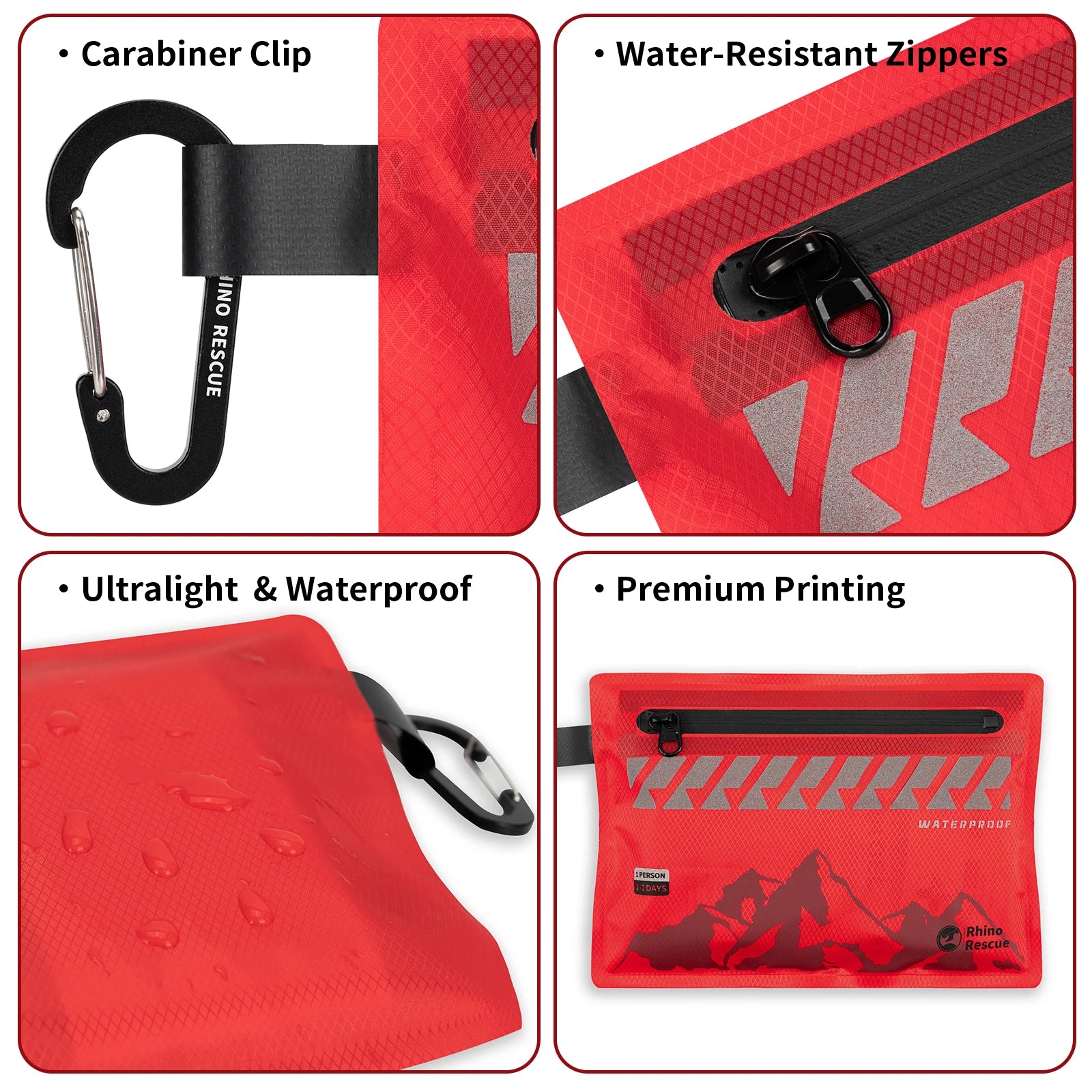 RHINO RESCUE Waterproof First Aid Kit 107 Piece Ultralight Travel Medical Kit, Small First Aid Kit