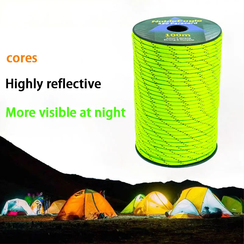 NOBLE EAGLE Reflective 550 Paracord 7 Strand 4mm Tactical Camping Tent Rope DIY Weaving Cord