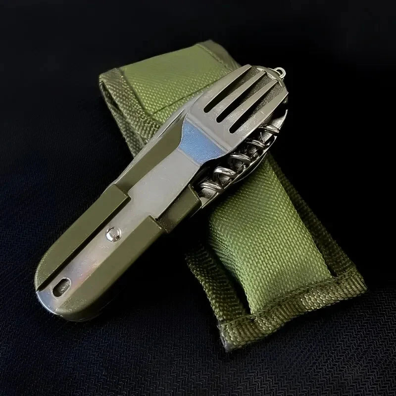 Stainless Steel 7 in 1 Camping Cutlery Set Foldable Picnic Hiking