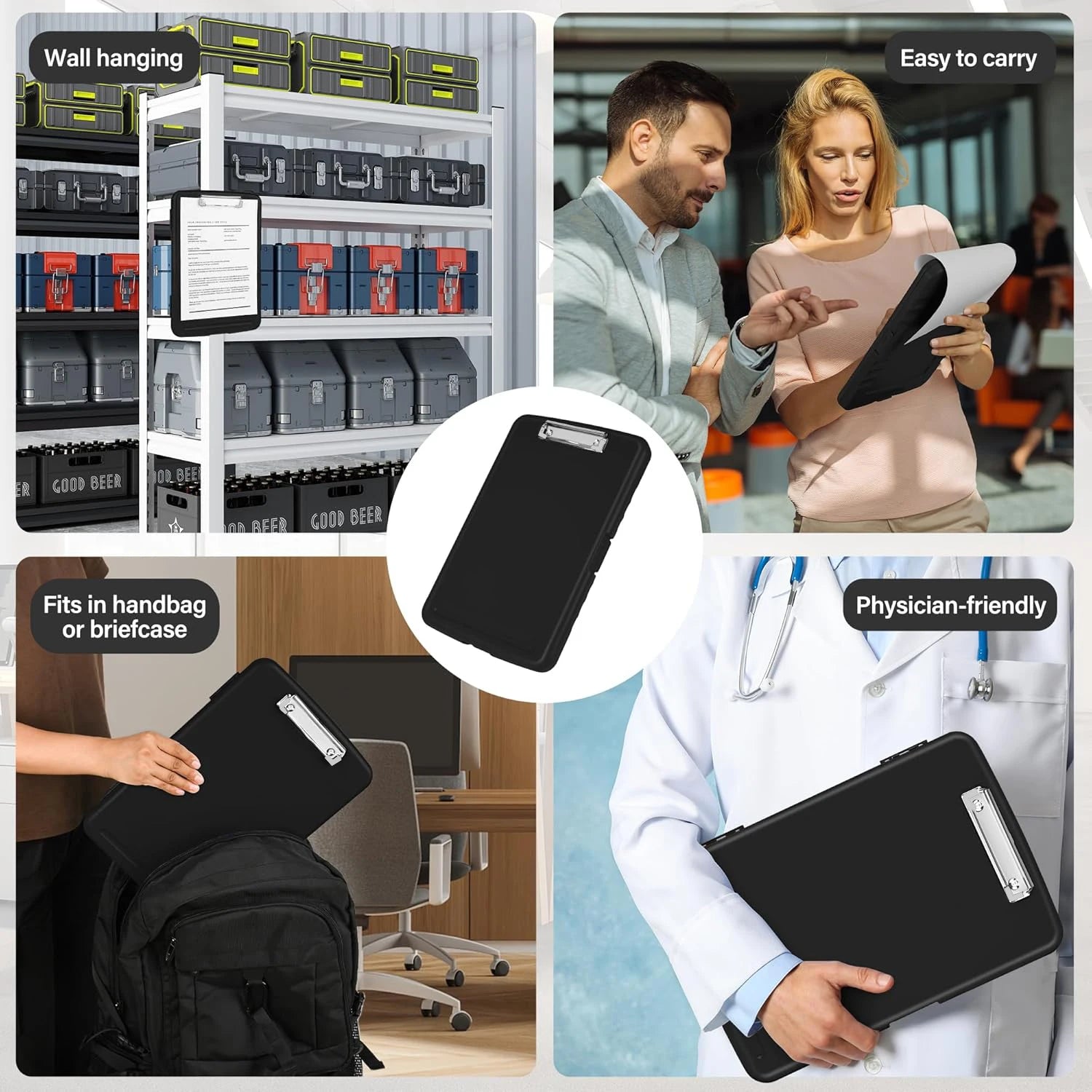 Storage Clipboard 9.5 x 13 Inch Foldable Writing Board with Low Profile Clip and Internal Storage