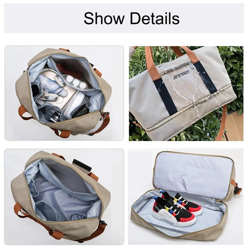 Waterproof Travel Duffle Bag Large Capacity Dry and Wet Sports Bag with Trolley Sleeve