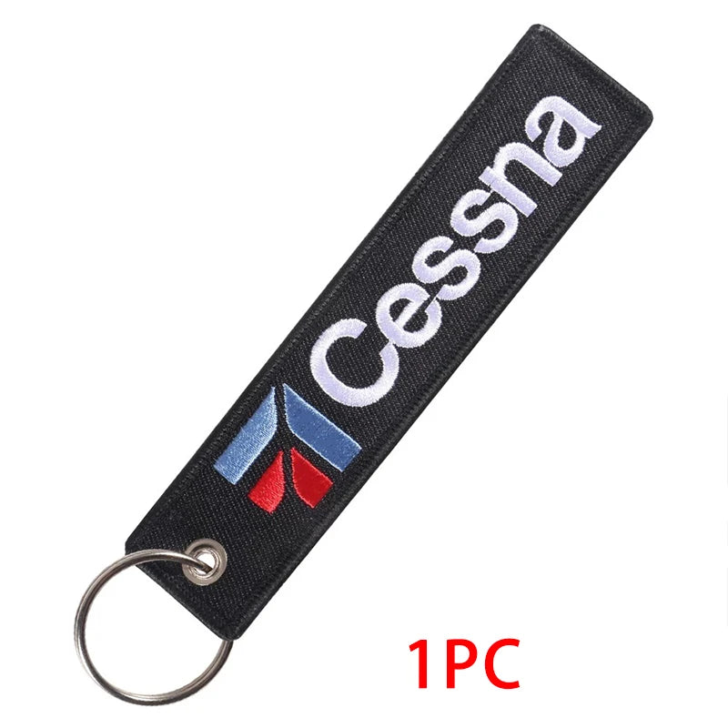 Cessna Embroidered Keychain Black Aviation Letter Keyring