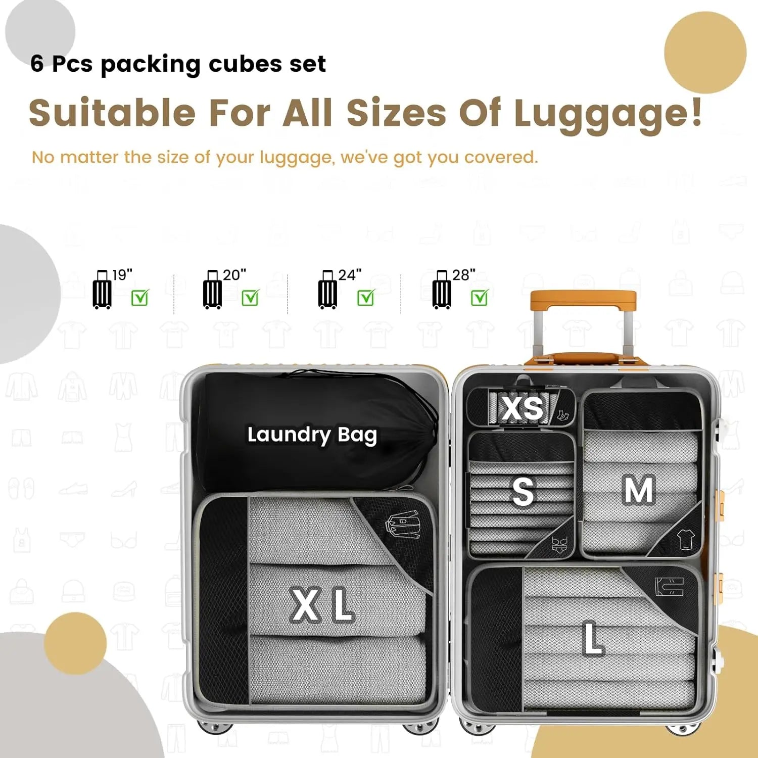 6PCS Travel Compression Packing Cubes Set Mesh Luggage Organiser Shoe Bag Storage