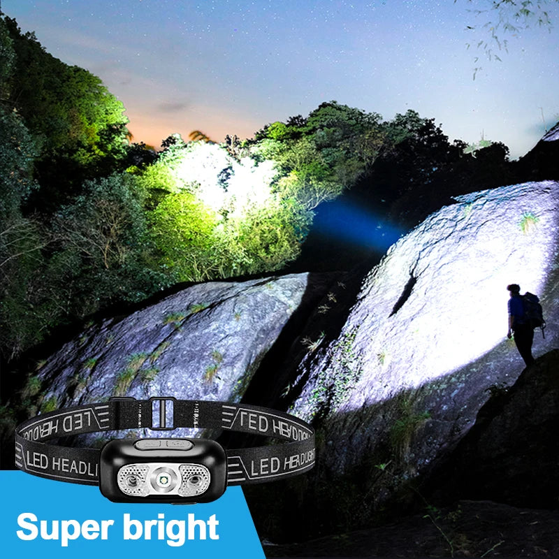 Mini LED Sensor Headlamp USB Rechargeable Super Bright Adjustable Angle Torch Headlight