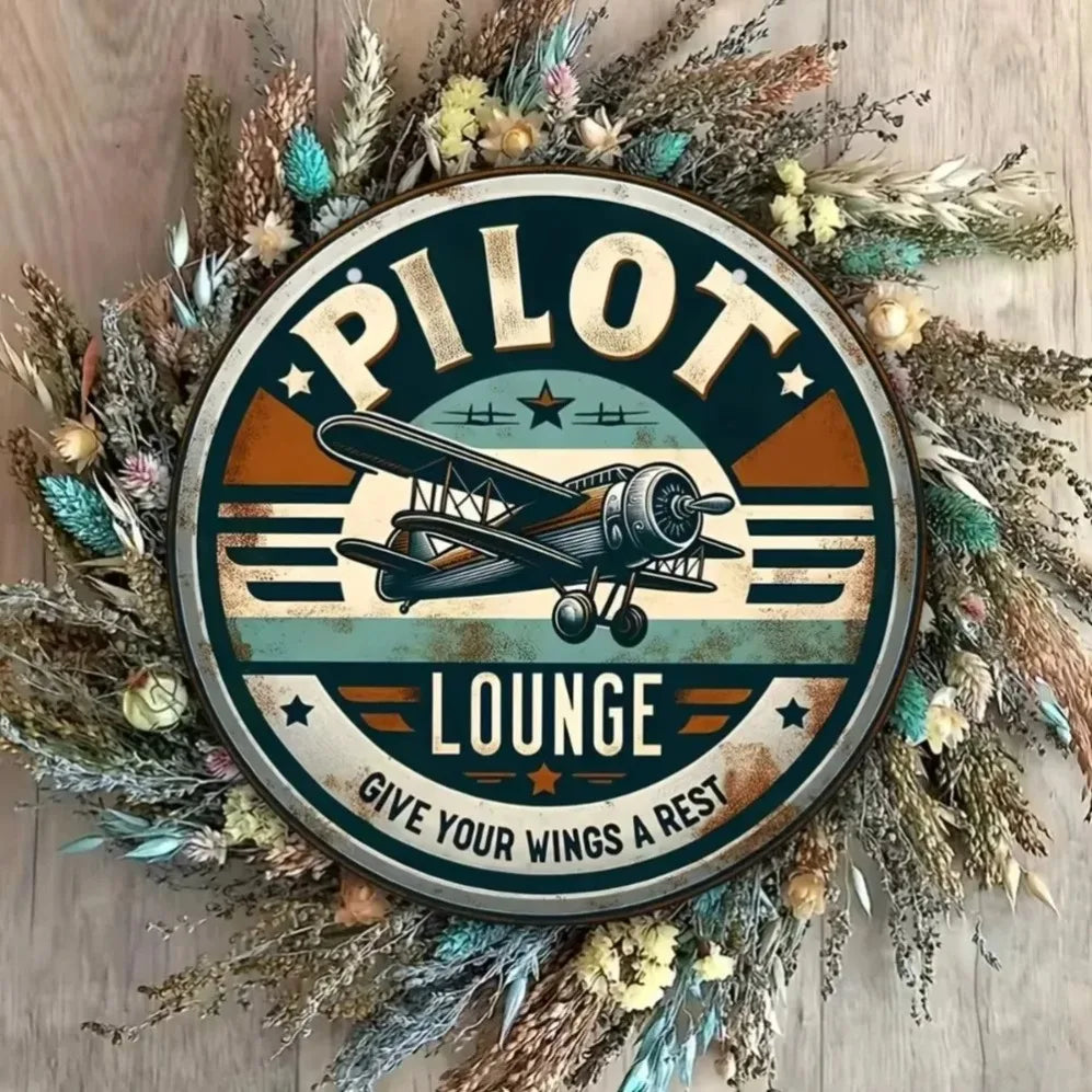 Pilot Lounge Retro Metal Tin Sign Aviation Wall Decor