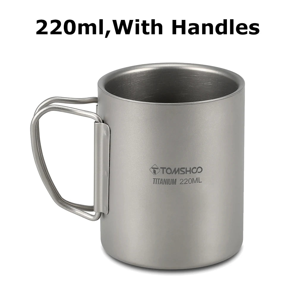 Titanium Double Layer Camping Mug 220-600ml Outdoor Coffee Tea Cup