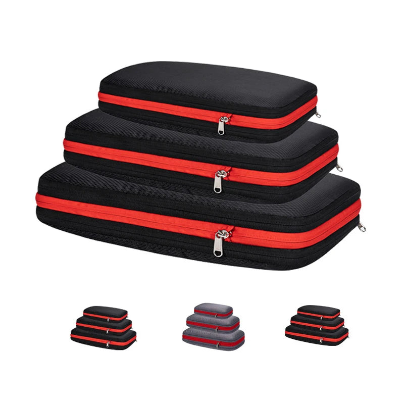 Compression Packing Cubes Double Layer Waterproof Travel Clothes Storage Organizer Bags Set