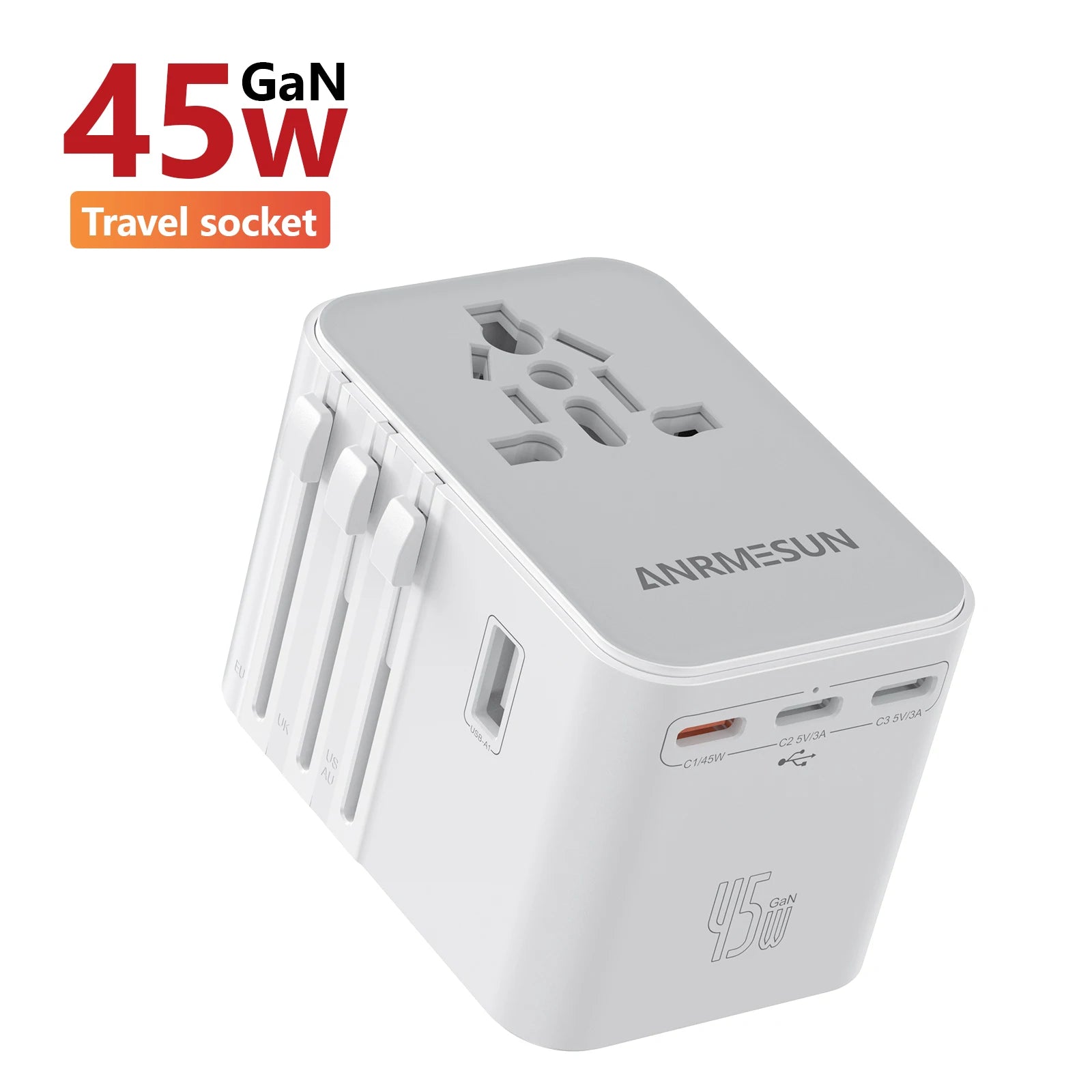 JINGMIN Universal Travel Adapter 2400W 4 AC 2 USB 2 USB-C PD 65W