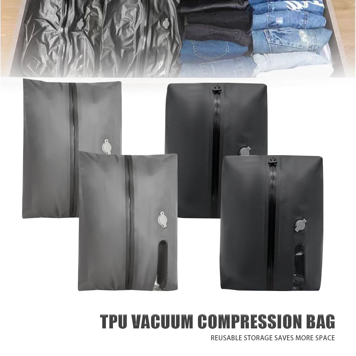 Reusable Travel Vacuum Bags Waterproof Compression Storage Bags for Luggage Space Saving
