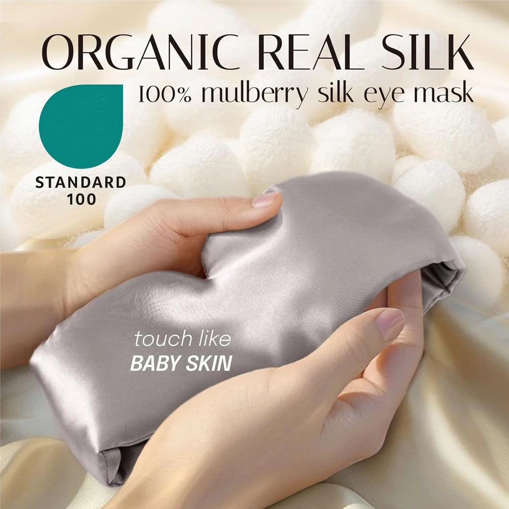 100% Mulberry Silk Sleep Mask Soft Padded Blackout Eyemask Travel Sleeping Aid Light Blocking
