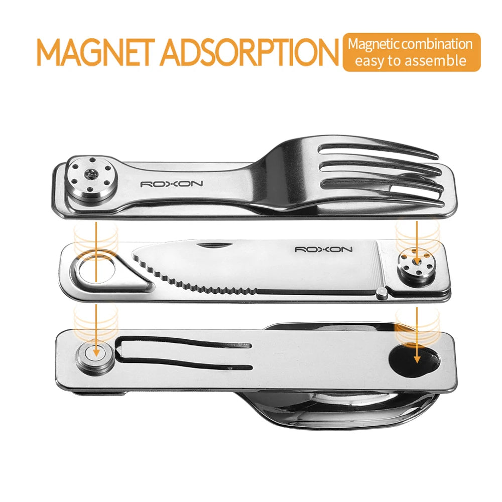 ROXON 3 in 1 Stainless Steel Camping Cutlery Set Portable