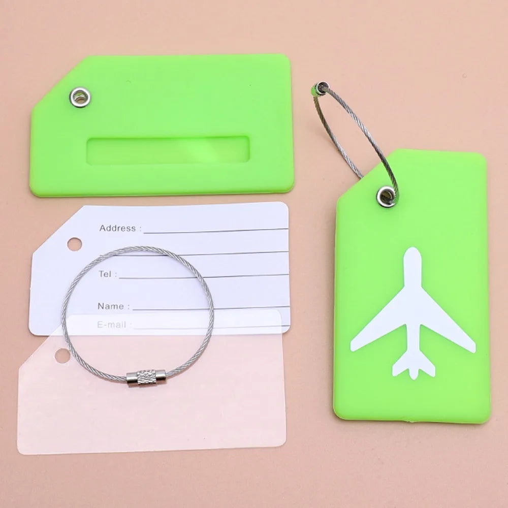 Silicone Luggage Tags with Stainless Steel Loop Name ID Card Holder Travel Suitcase Identifier