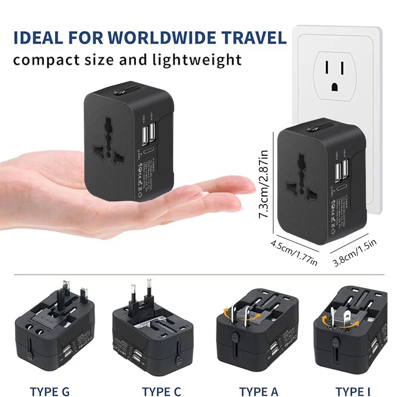 Universal Travel Adapter EU UK US AU Plug with USB Type C Ports