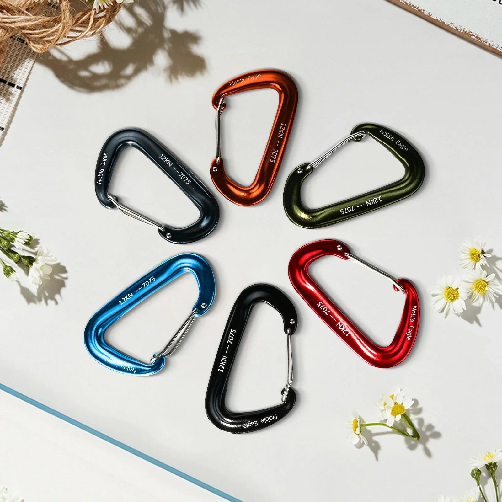 6PCS 12kN Heavy Duty Tactical Carabiner Clips Aluminium Non Locking Outdoor Hook Set