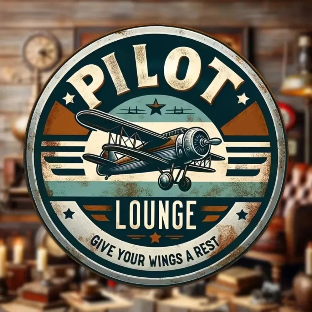 Pilot Lounge Retro Metal Tin Sign Aviation Wall Decor