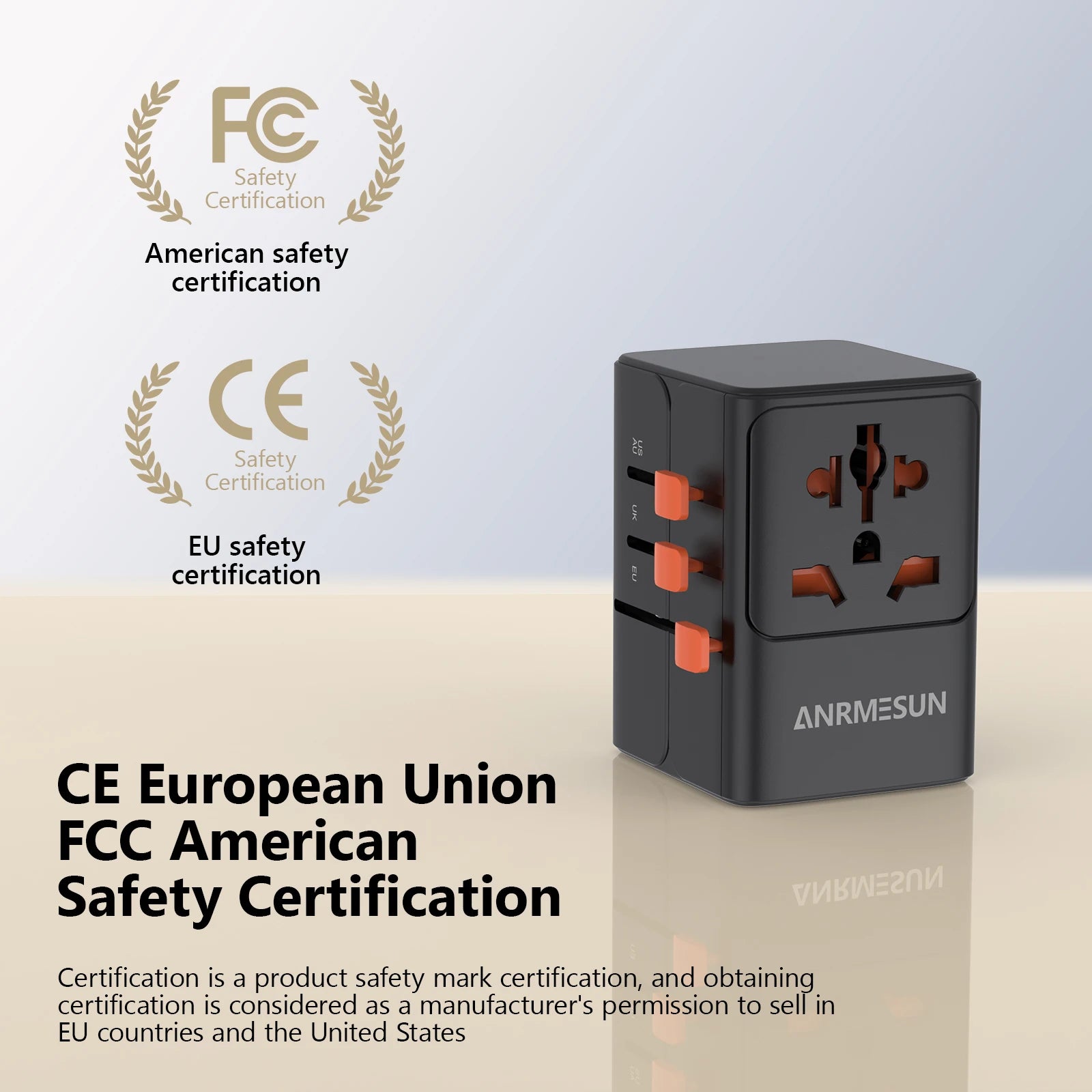 JINGMIN Universal Travel Adapter 2400W 4 AC 2 USB 2 USB-C PD 65W