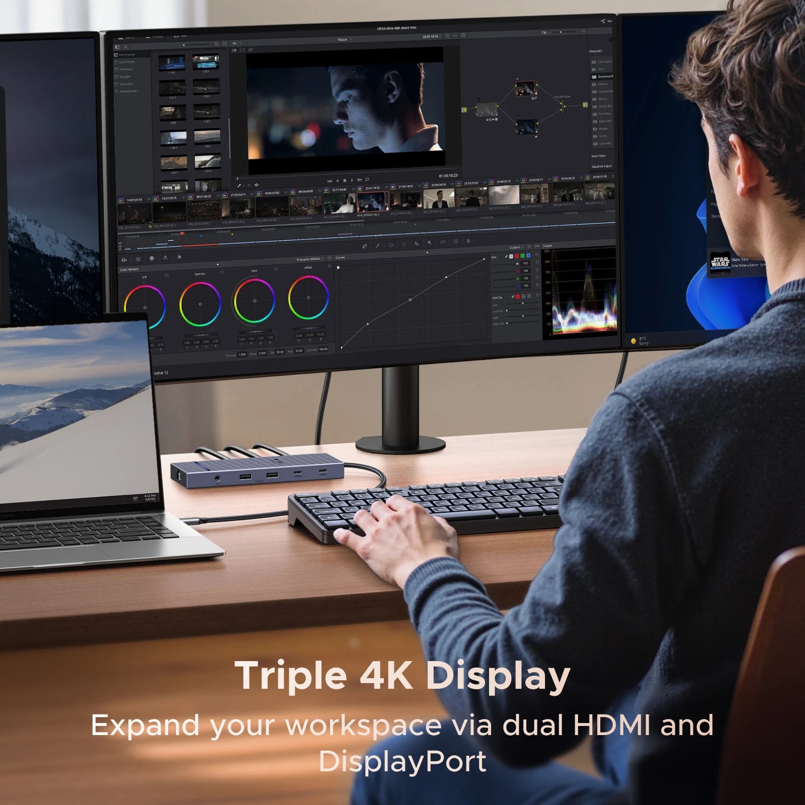 12 in 1 USB C Hub Docking Station 4K HDMI DP 100W PD RJ45 SD for MacBook Dell HP Laptop Docking