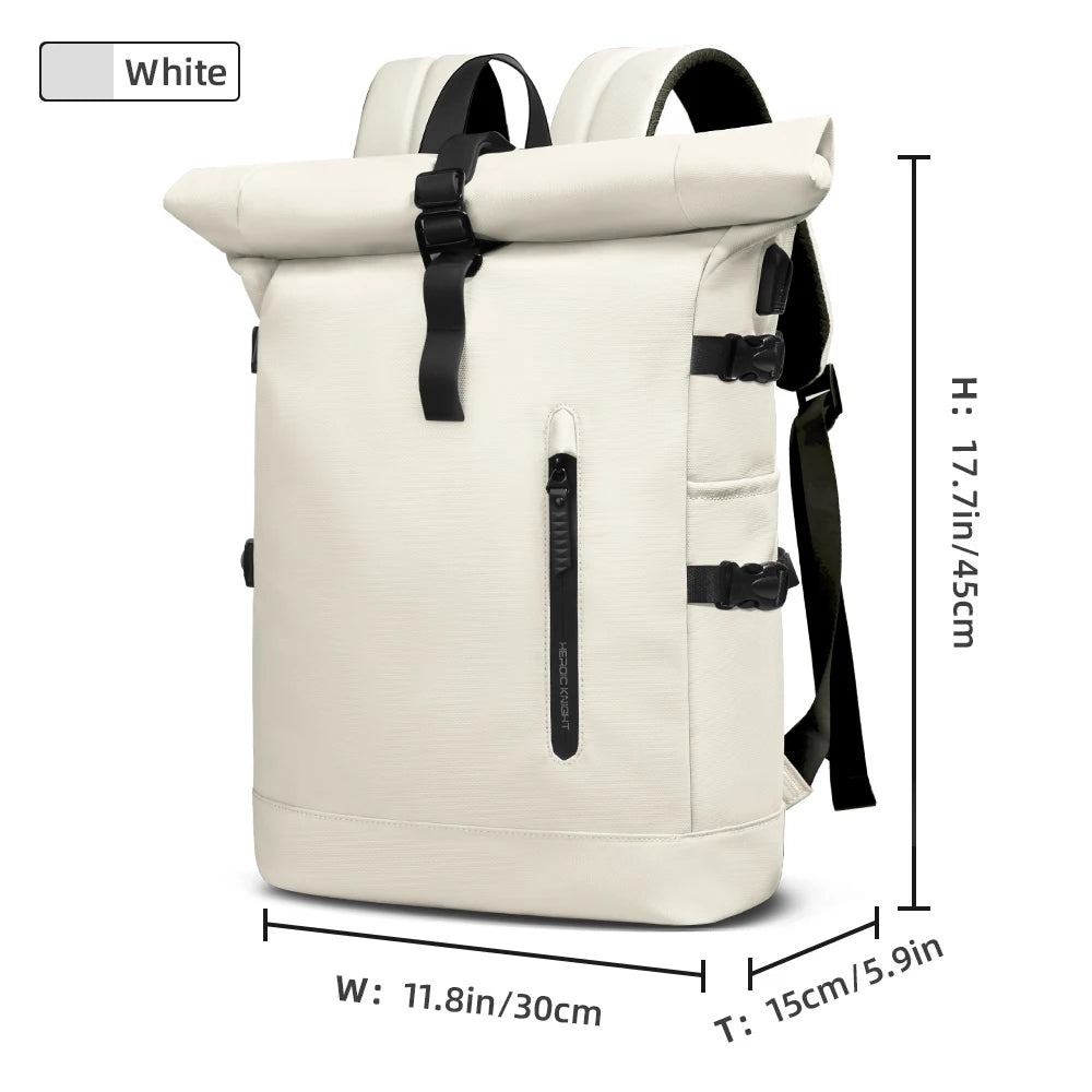 HK 15.6 Inch Anti Theft Travel Laptop Backpack Waterproof USB Roll Top Bag for Business Travel