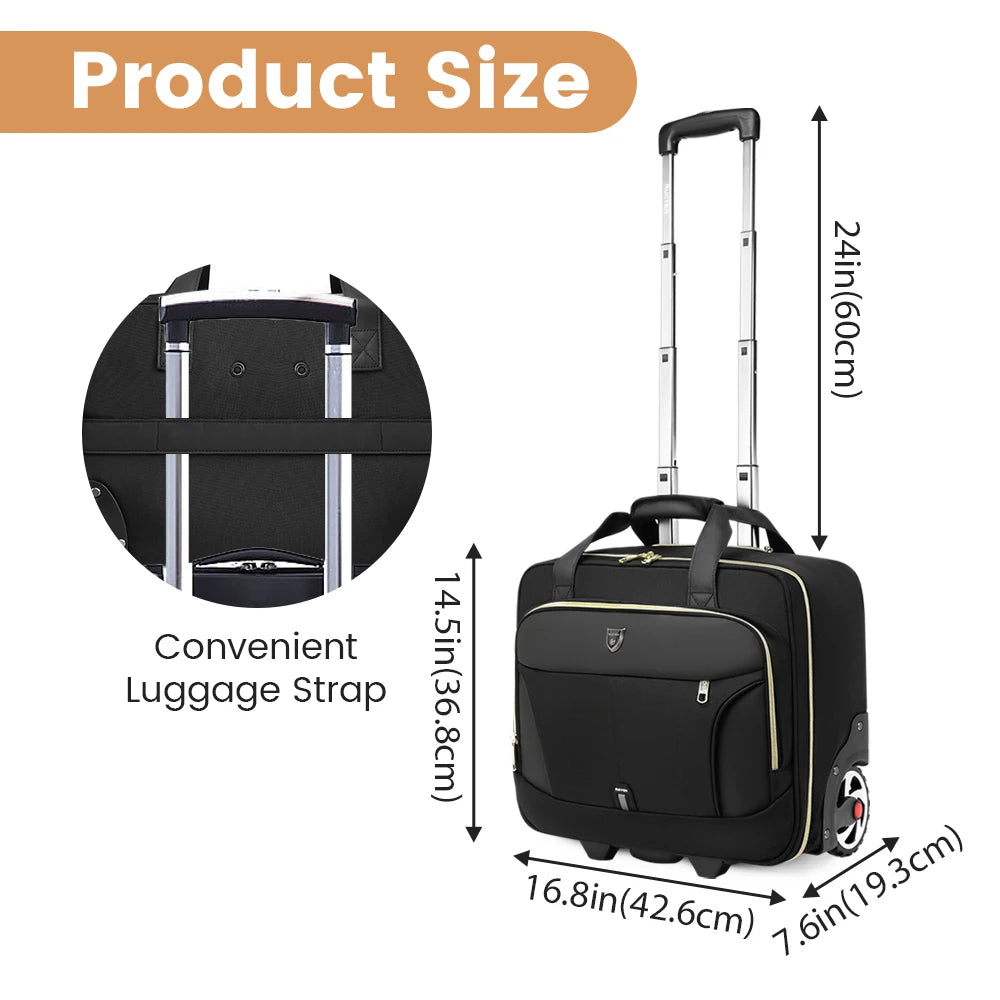 Rolling Briefcase 18 Inch Waterproof Laptop Case with Wheels for Business Travel and Work