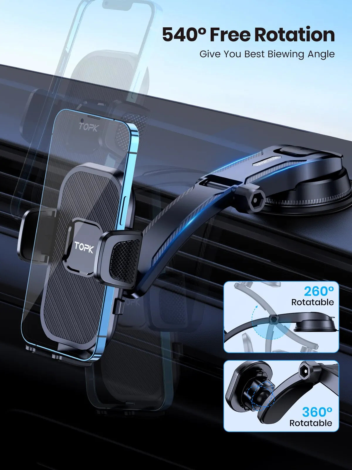 Gravity Car Phone Holder Dashboard Windshield and Air Vent Mount for iPhone Samsung and Android