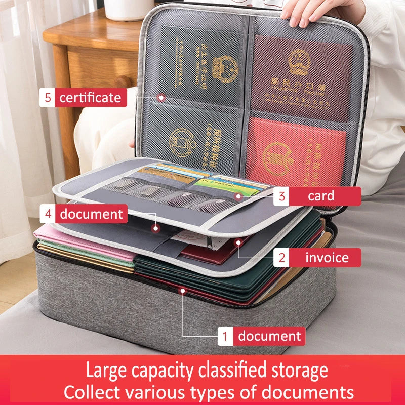 Large Capacity Home Document Storage Bag Passport Certificate Archive Organiser Folder Case