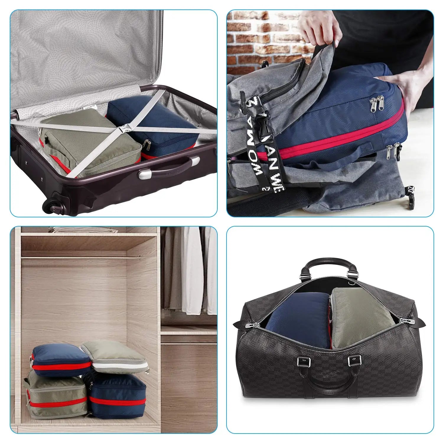 Compression Packing Cubes Double Layer Waterproof Travel Clothes Storage Organizer Bags Set