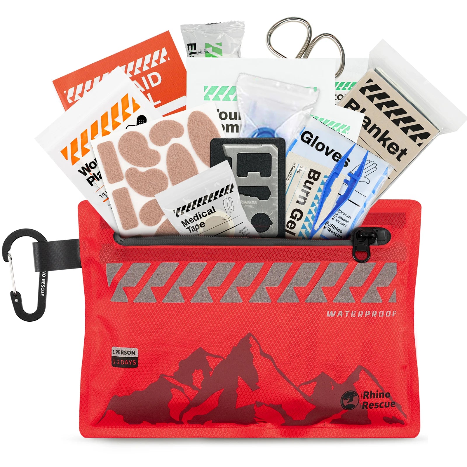 RHINO RESCUE Waterproof First Aid Kit 107 Piece Ultralight Travel Medical Kit, Small First Aid Kit