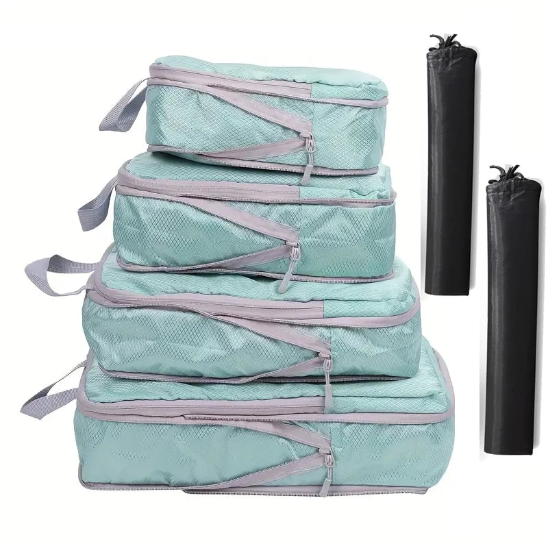 6PCS Travel Compression Packing Cubes Set Mesh Luggage Organiser Shoe Bag Storage