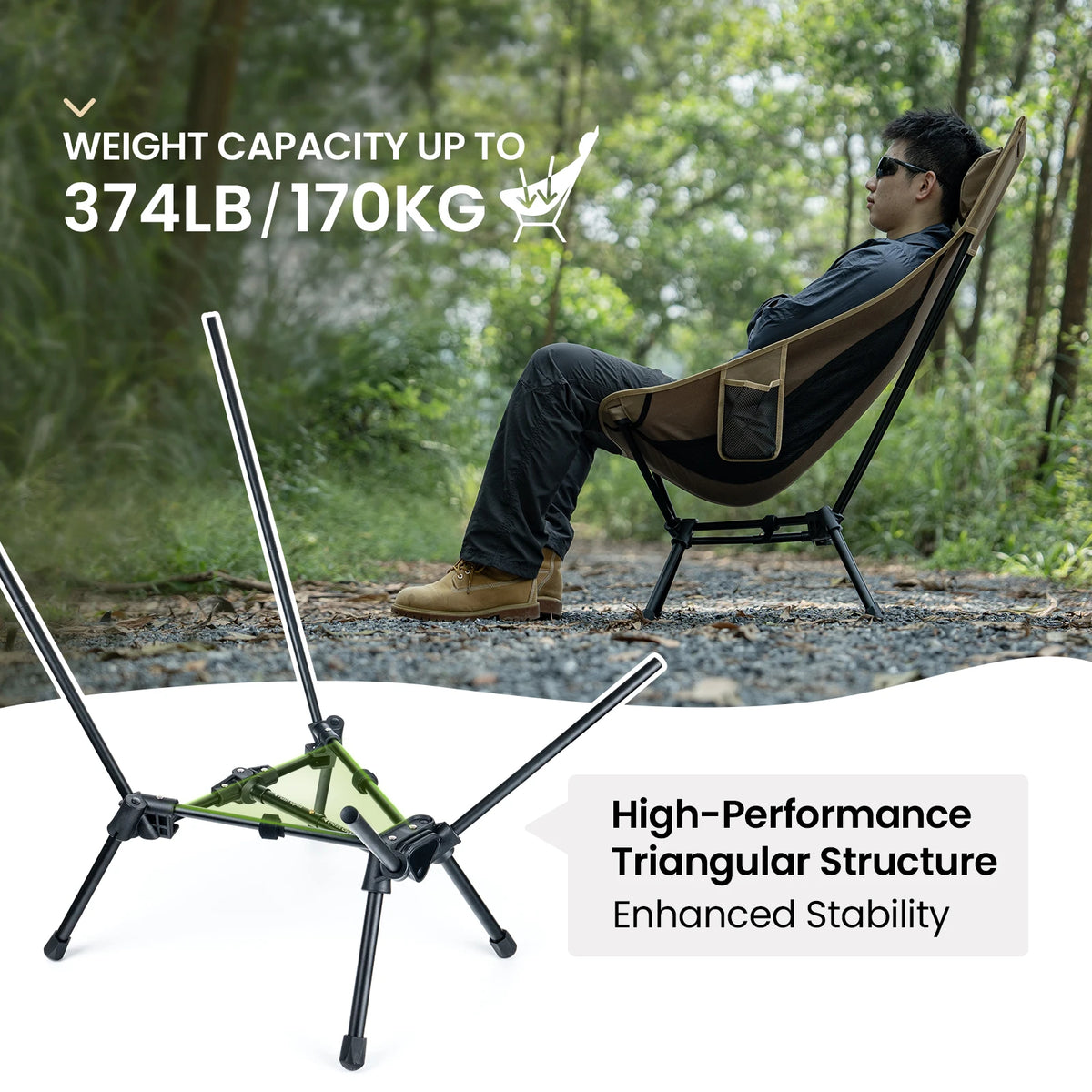 Oversized Folding Camping Chair 170kg Capacity Lightweight Portable Chair for Hiking Fishing Picnic