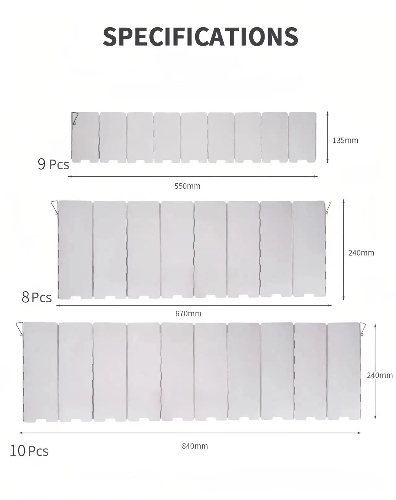 Folding Aluminium Camping Stove Wind Shield Windproof Screen for Outdoor Cooking 8, 9, 10 Plate