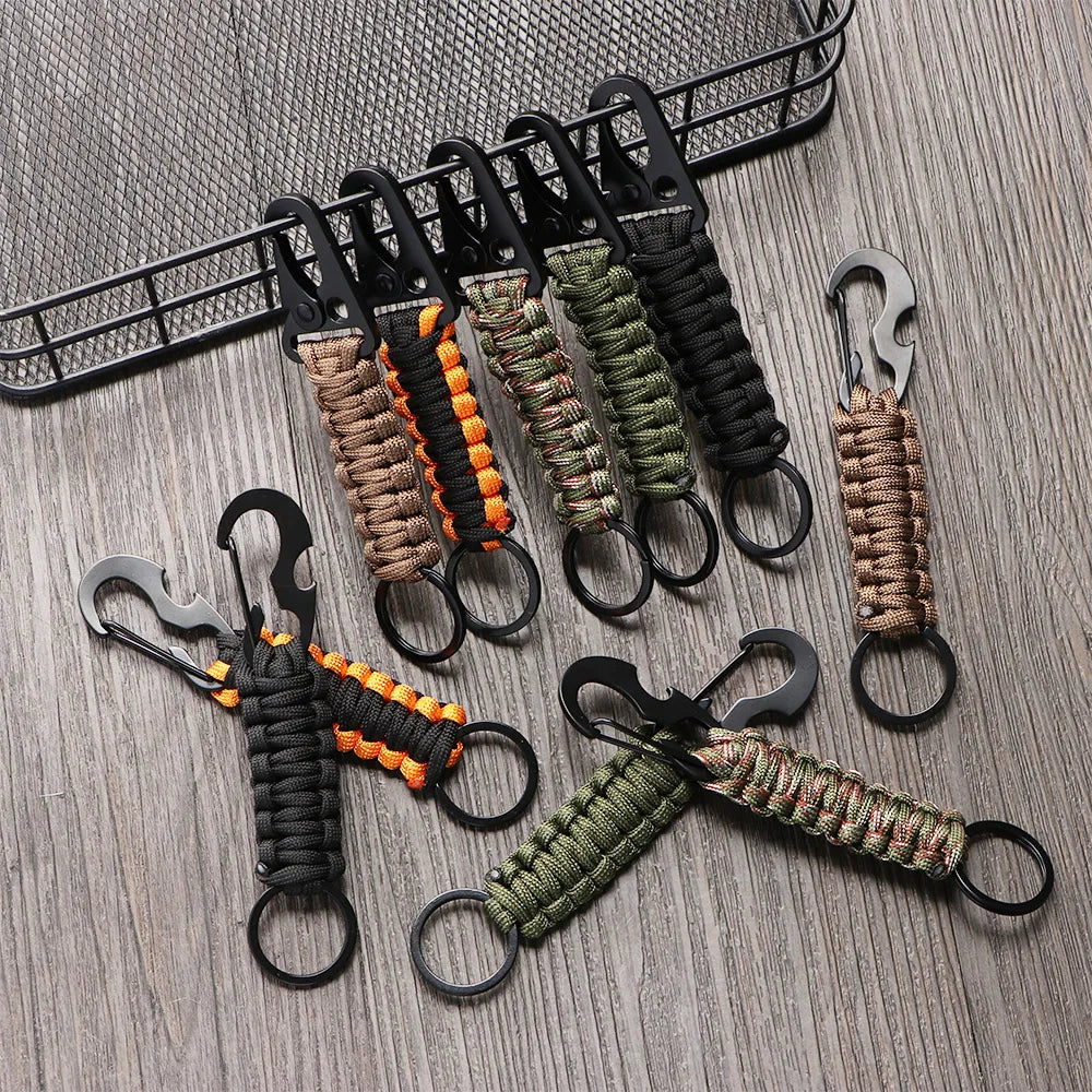 Outdoor Paracord Keychain Carabiner Camping Survival Multi Tool Emergency Knot Bottle Opener