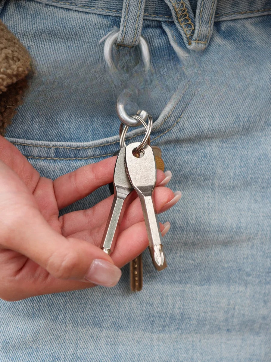 Portable Multifunction Screwdriver Keyring EDC Flat Cross Pocket Tool for Outdoor Travel