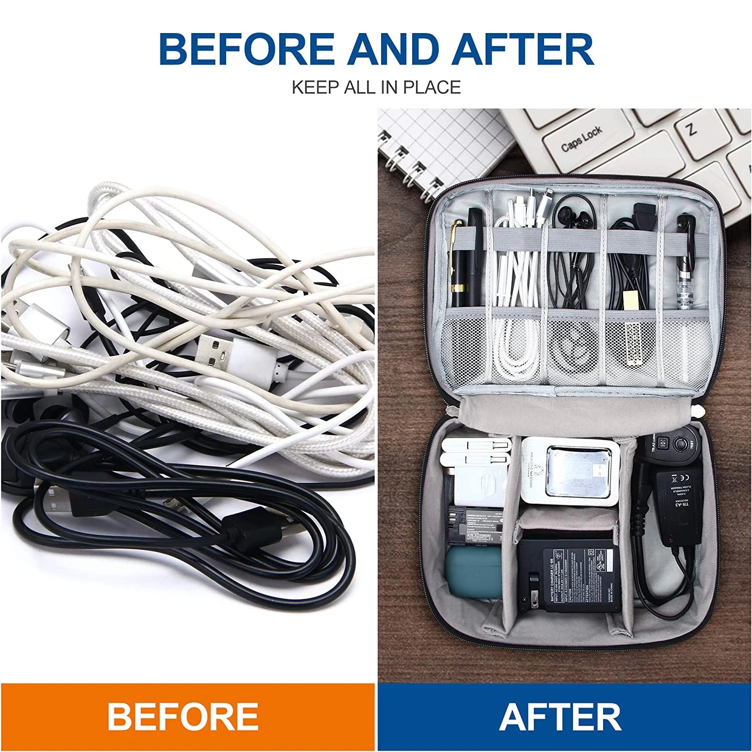 Travel Cable Organiser Bag, Portable Digital Storage Pouch for Gadgets and Electronic Devices