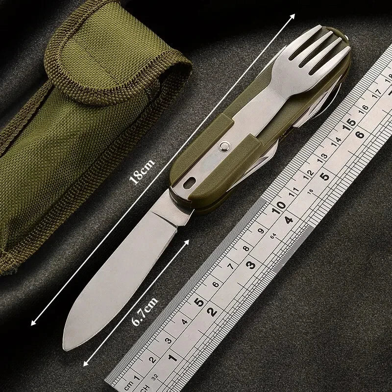 Stainless Steel 7 in 1 Camping Cutlery Set Foldable Picnic Hiking