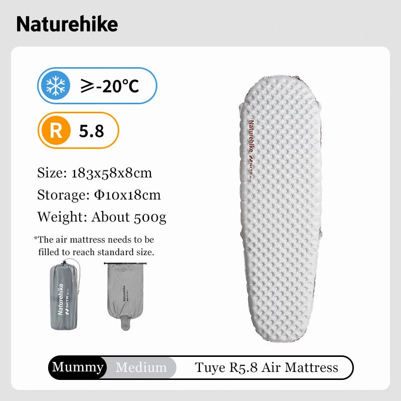 Inflatable Camping Sleeping Mat R Value 5.8 Lightweight Air Mattress Outdoor Hiking Pad Gear