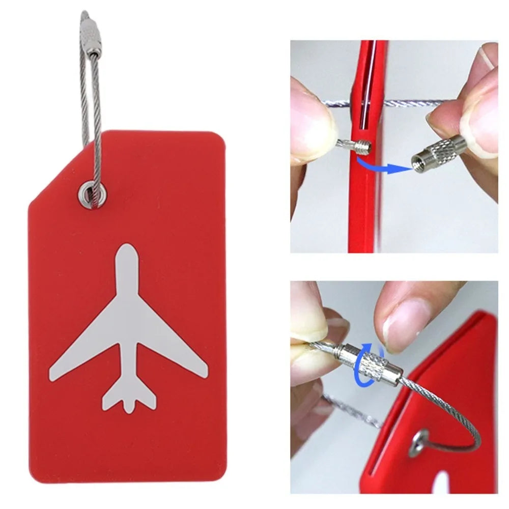 Silicone Luggage Tags with Stainless Steel Loop Name ID Card Holder Travel Suitcase Identifier