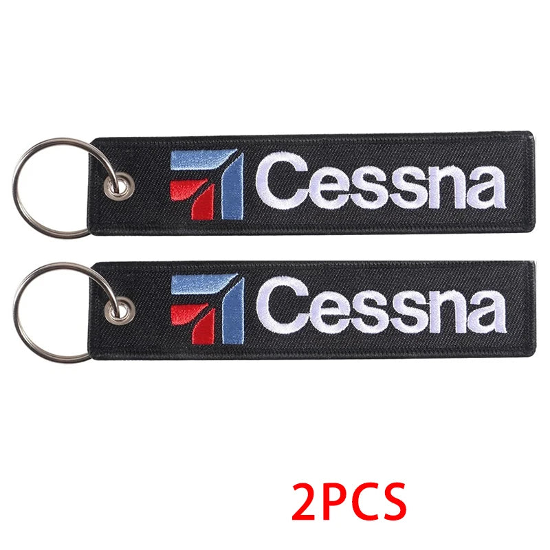 Cessna Embroidered Keychain Black Aviation Letter Keyring