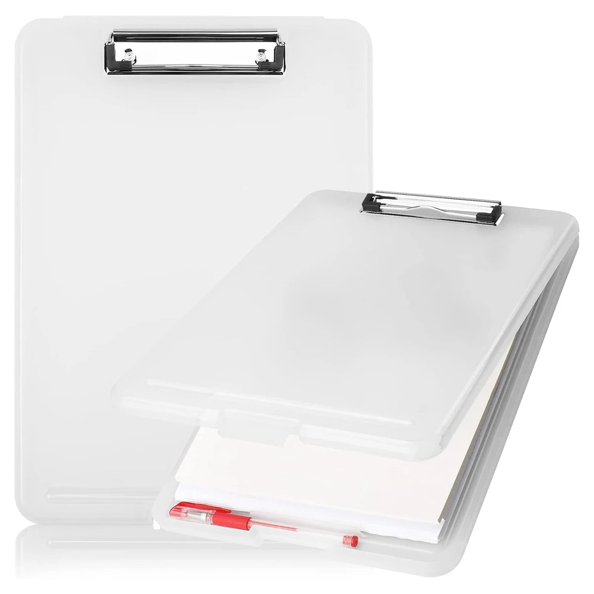 Storage Clipboard 9.5 x 13 Inch Foldable Writing Board with Low Profile Clip and Internal Storage