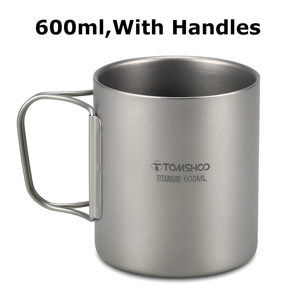 Titanium Double Layer Camping Mug 220-600ml Outdoor Coffee Tea Cup