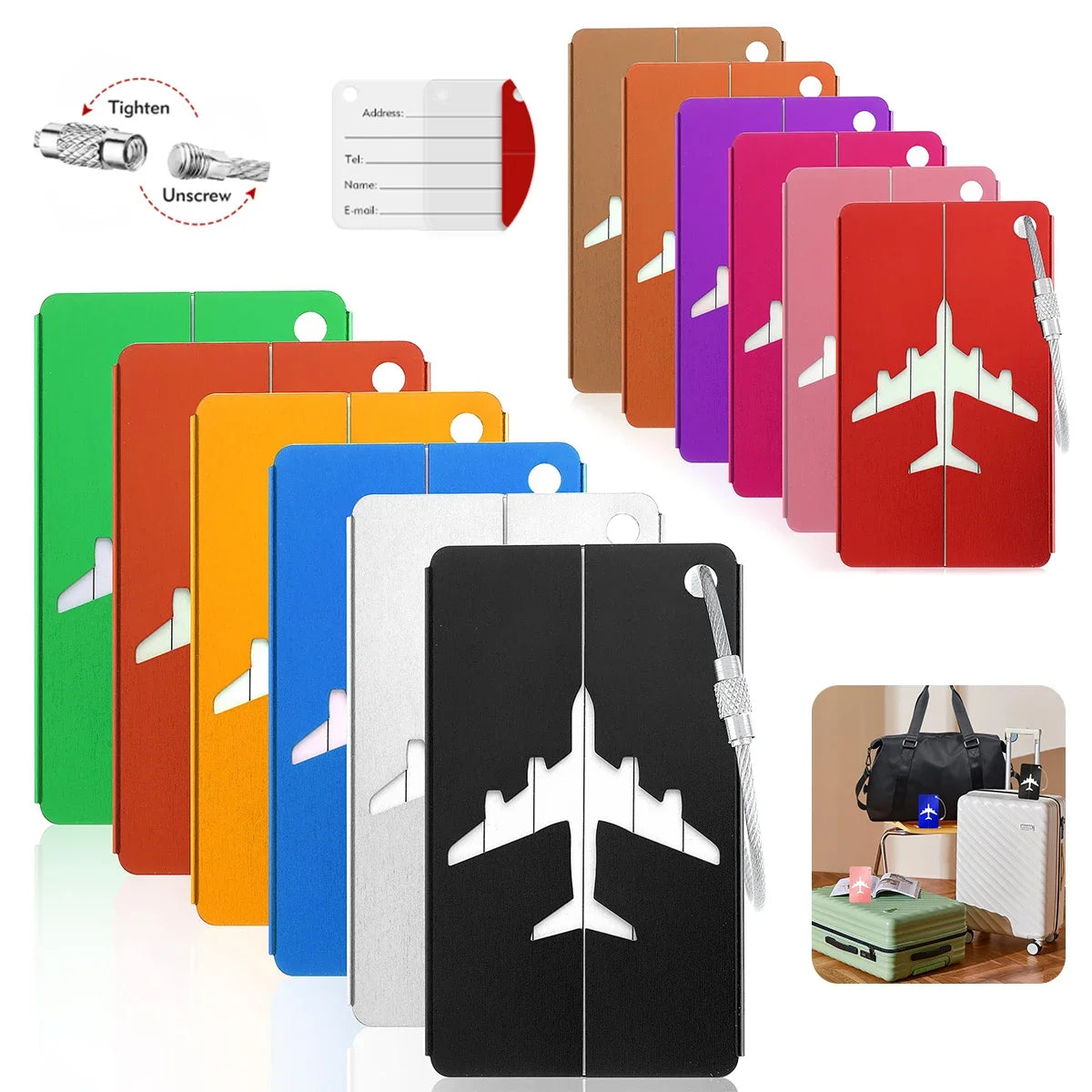 Aluminium Alloy Luggage Tag with ID Card, Durable Suitcase Travel Name Tag, Travel Accessories