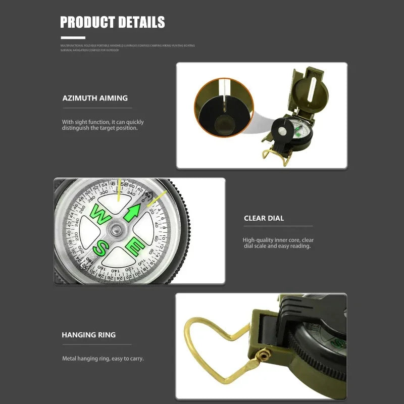 Aluminium Alloy Military Lensatic Compass Folding Camping Hiking Navigation, Portable High Precision