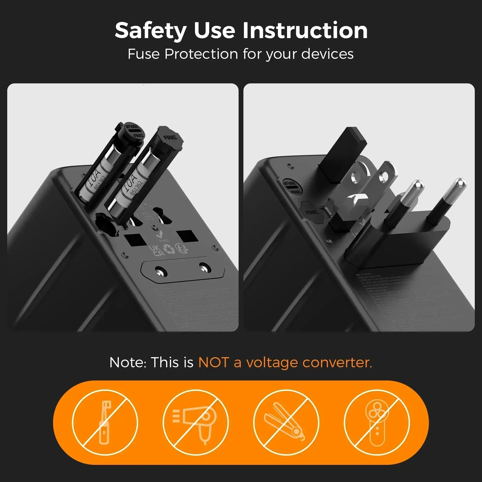 TESSAN 100W GaN Universal Travel Adapter USB C PD EU UK US AU Plug