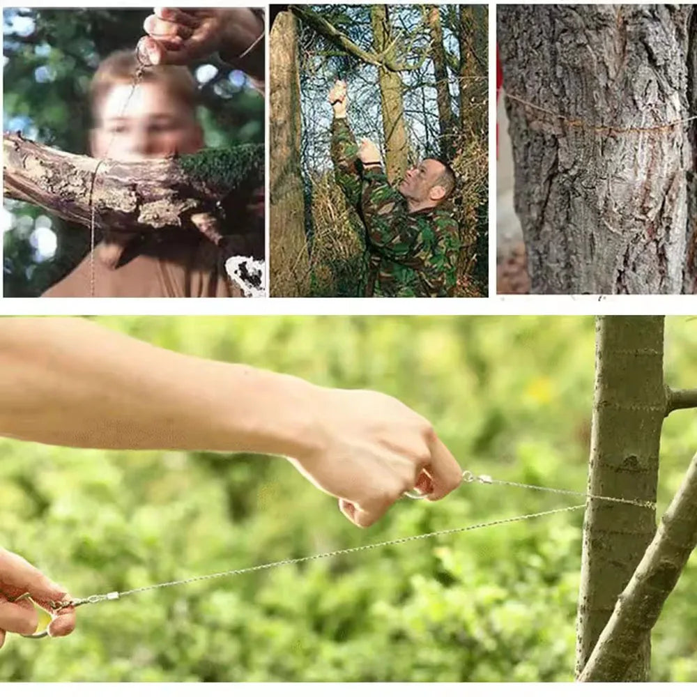 SKEYO Stainless Steel Survival Rope Saw 65cm Portable Spiral Wire Pocket Tree Saw Tool for Camping