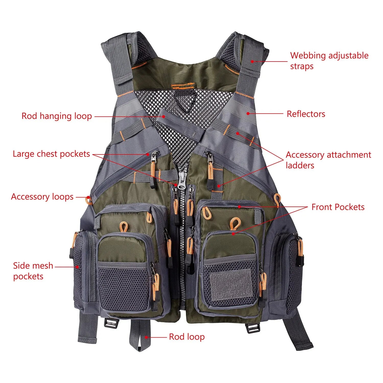 BASSDASH Breathable Backcountry Flying Survival Fishing Vest Adjustable Outdoor